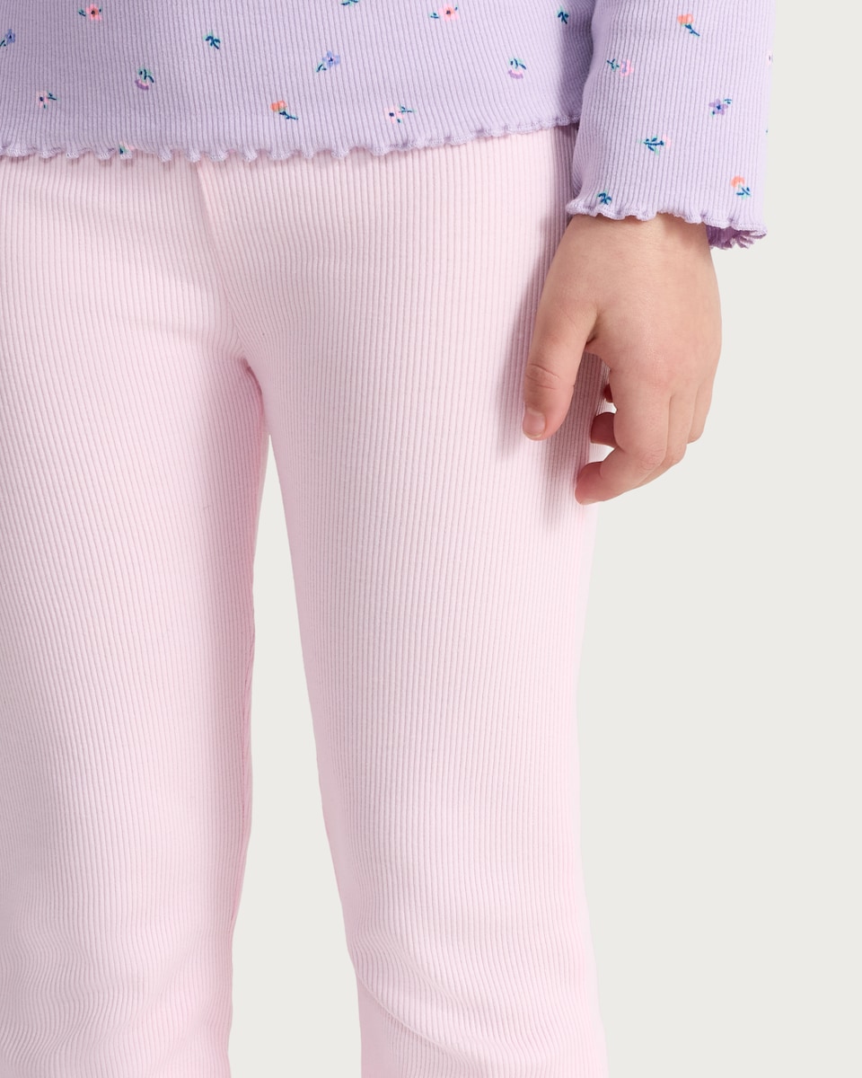 image 1 of F&F Girls 2-Pack Cotton Rich Ribbed Flared Leggings in Multi Pink