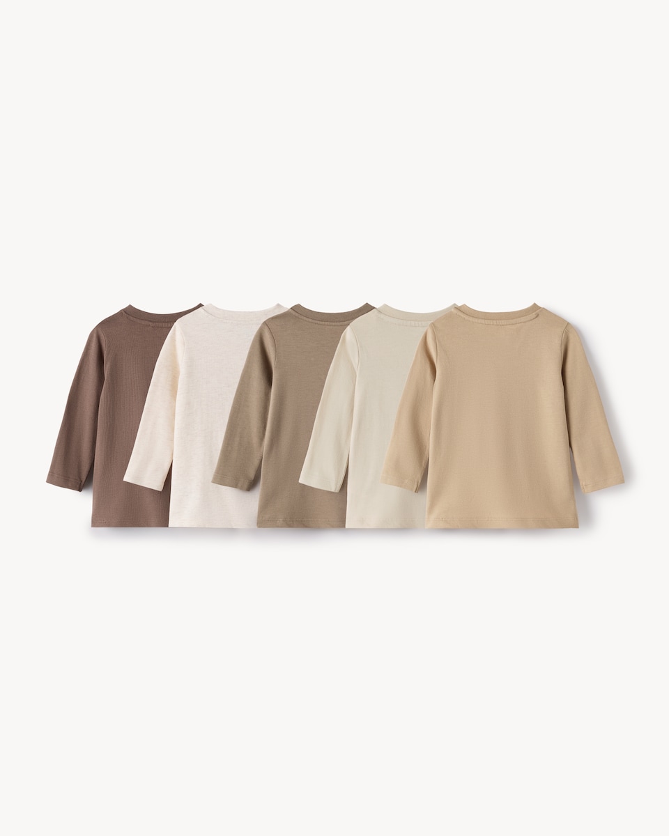 image 1 of F&F Baby 5-Pack Pure Cotton Long Sleeved Tops in Neutral