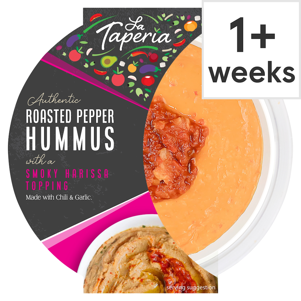 image 1 of LA TAPERIA ROASTED PEPPER HUMMUS WITH A SMOKY HARISSA TOPPING 200g