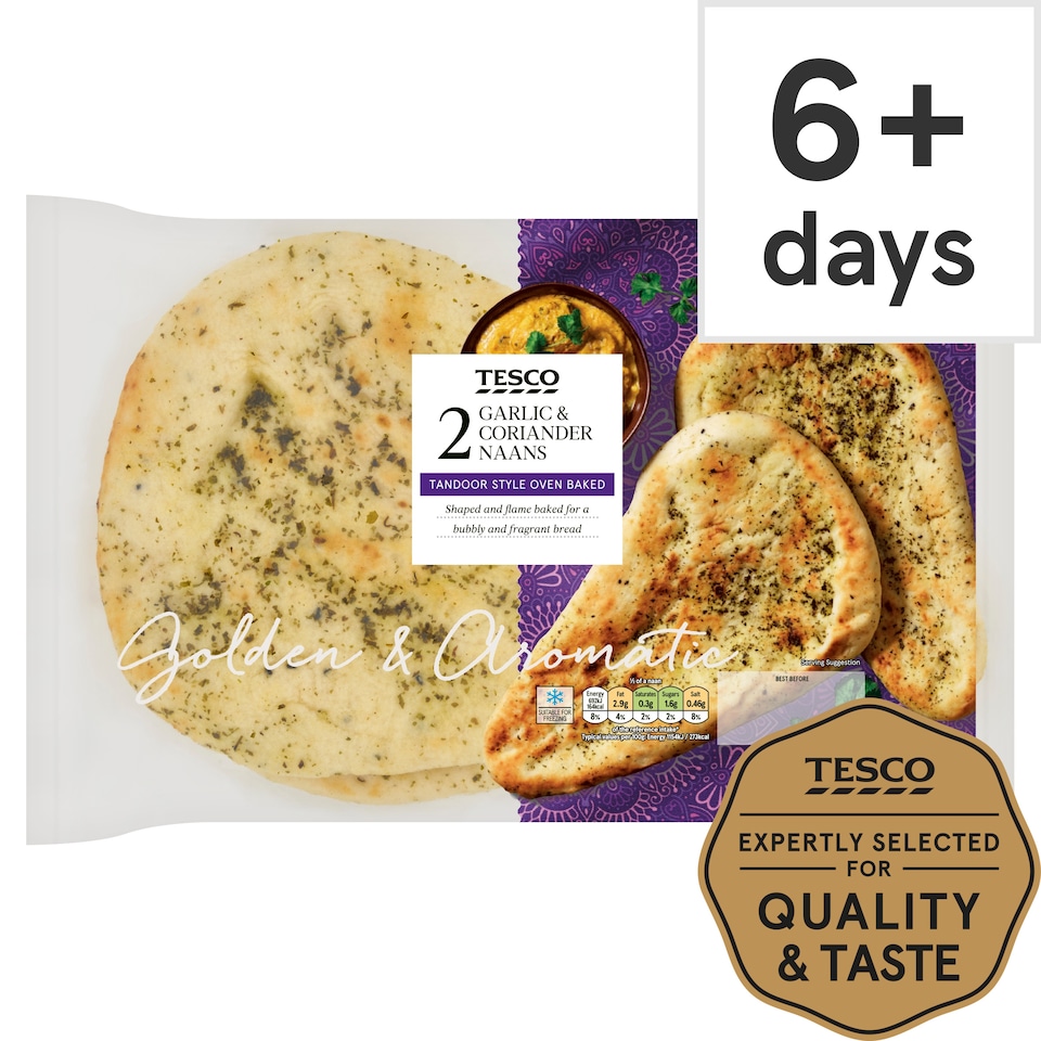 Tesco Garlic & Coriander Naan Bread 2 Pack