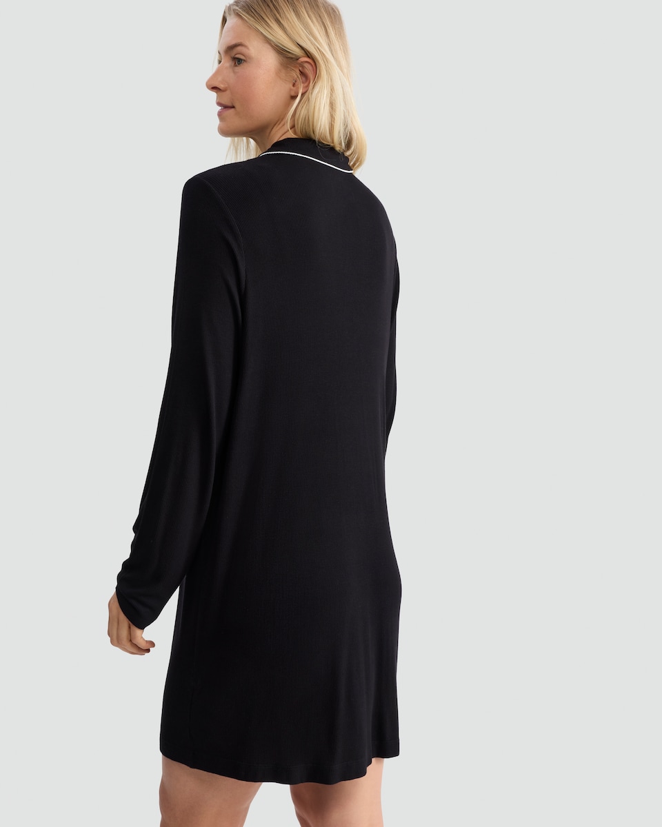image 1 of F&F Contrast Piping Longline Pyjama Shirt in Black