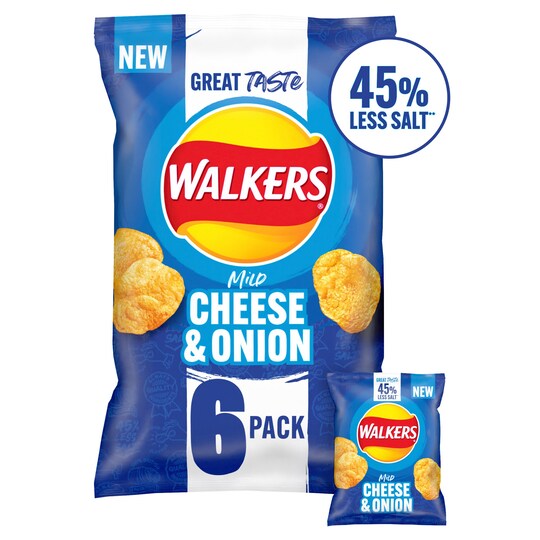Offer Tesco Walkers Less Salt Mild Cheese & Onion Crisps
