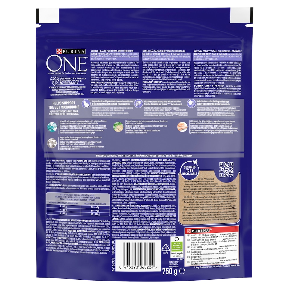 image 1 of PURINA ONE Coat and Hairball Chicken Dry Cat Food 750g