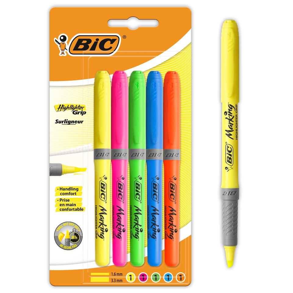 image 1 of BIC Highlighter Grip Pens 5 Pack 