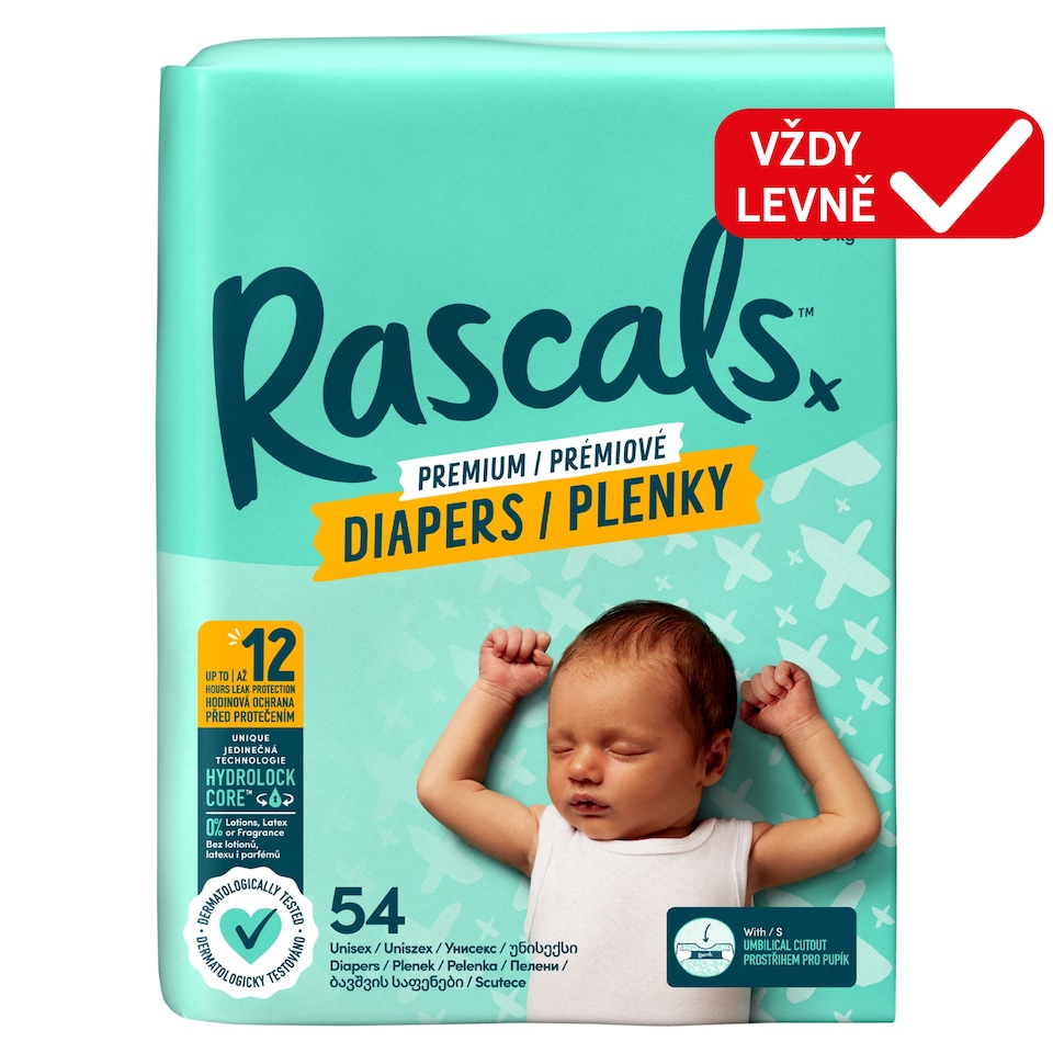 Rascals Premium Diapers 1 3-5 kg 54 pcs