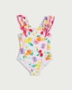 image 1 of F&F Girls Fruit Print Ruffle Strap Swimsuit in White
