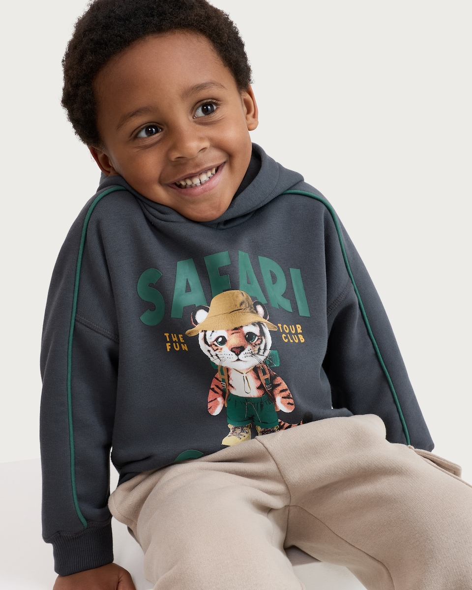 image 1 of F&F Boys Cotton Rich Safari Guide Hoodie in Grey