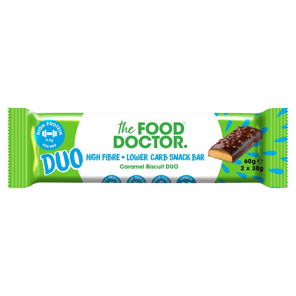 The Food Doctor Caramel Biscuit Lower Carb Duo Bar 2x30g Tesco Groceries