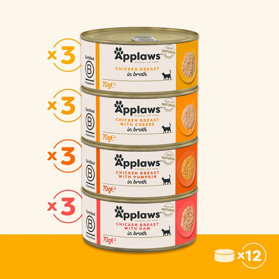 image 1 of Applaws Natural Wet Cat Food Chicken Selection in Broth Tins 12 x 70g