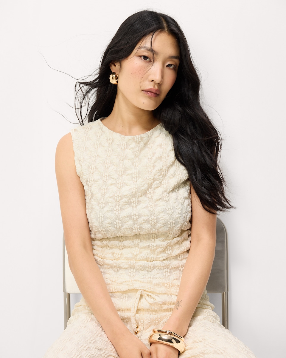 image 1 of F&F Textured Lace Co-ord Top in Cream
