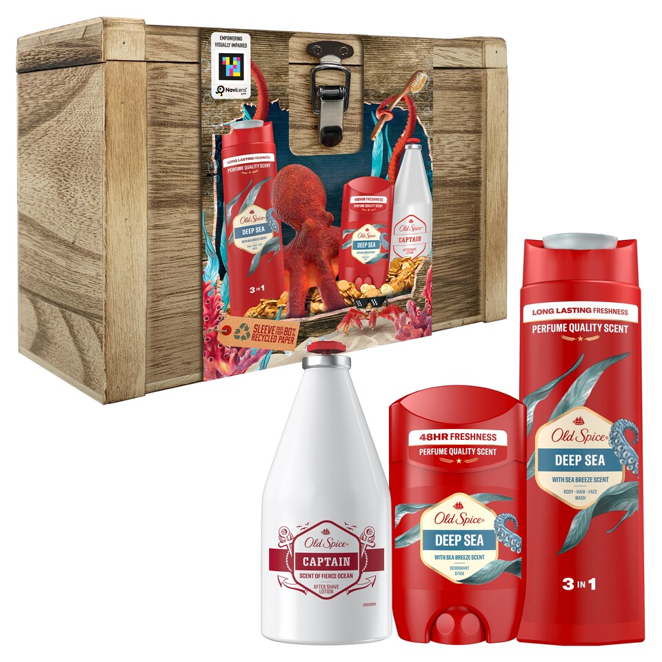 Old Spice Ajándékszett: Deep Sea Stift Dezodor, Tusfürdő és Captain Borotválkozás Utáni Arcszesz 1. kép