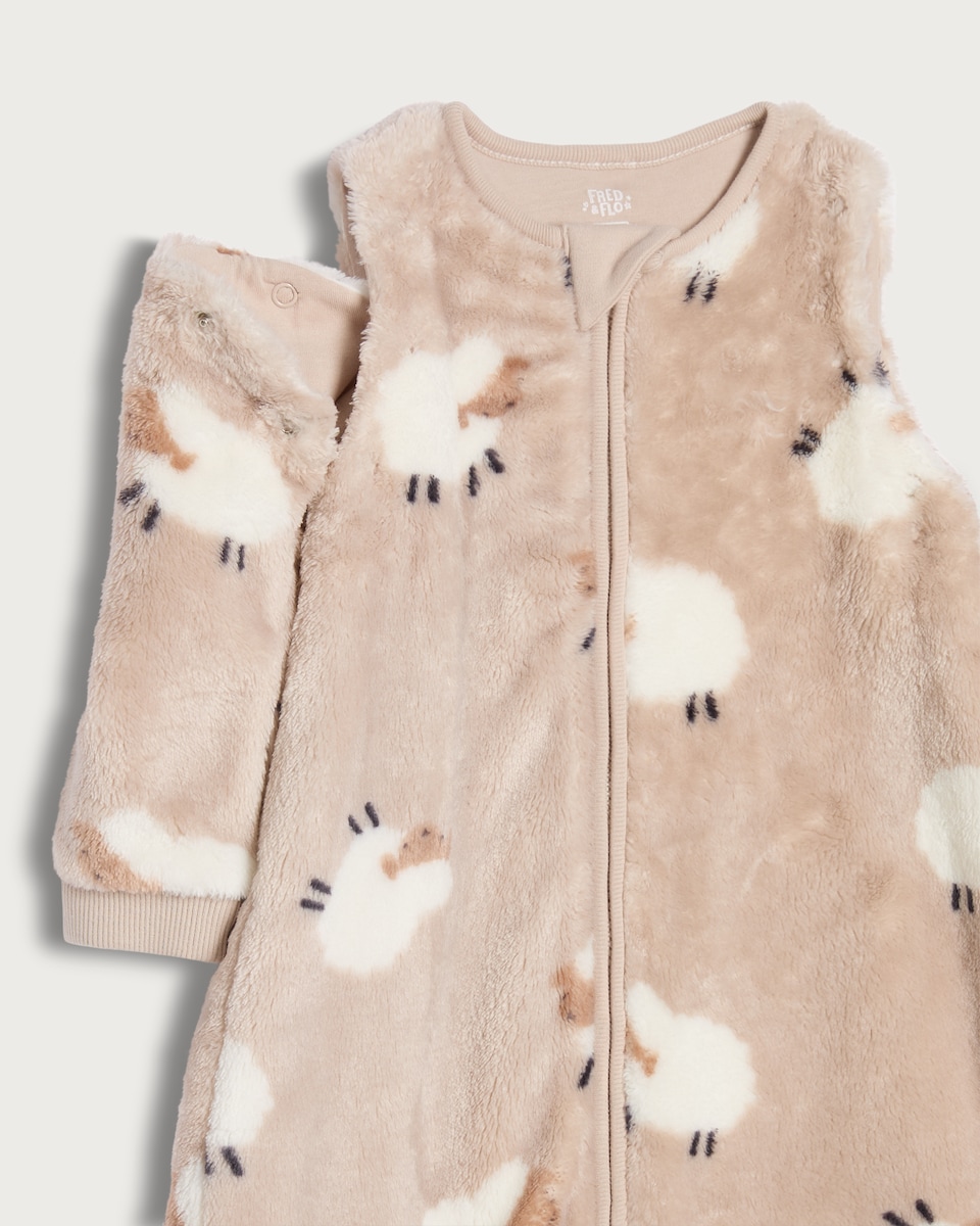 image 1 of F&F Baby Fleece Textured Sheep Print 2.5 Tog Sleeping Bag in Natural