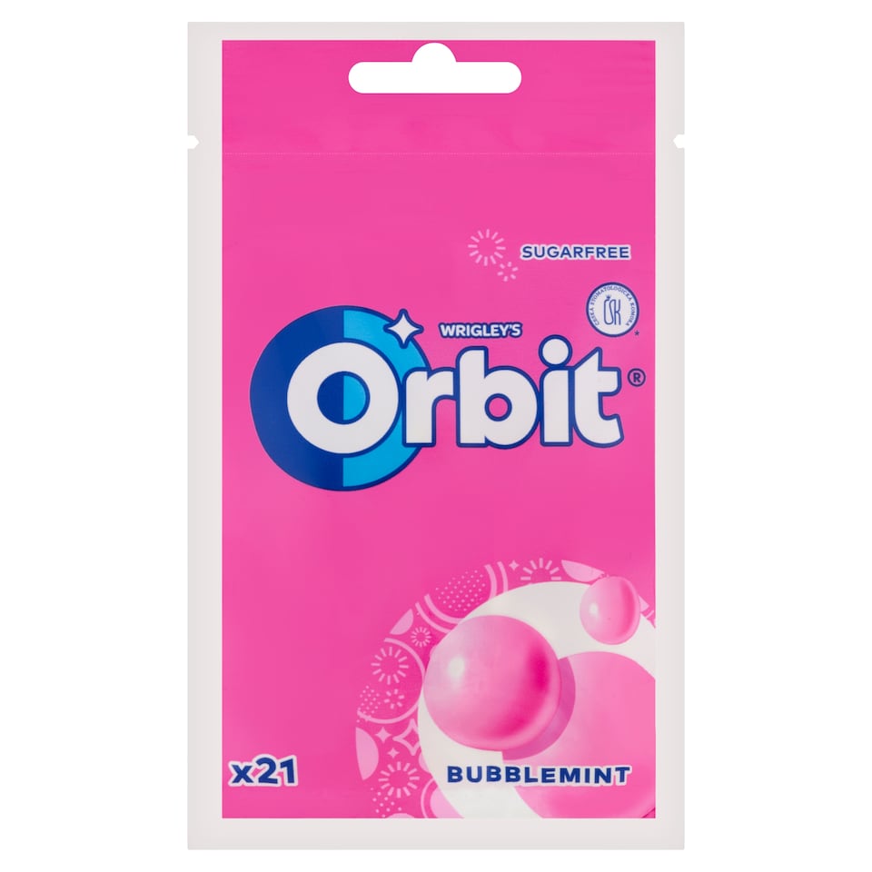 image 1 of Orbit Bubblemint Fruit and Mint Flavoured Sugar-Free Chewing Gum with Sweetener 29 g
