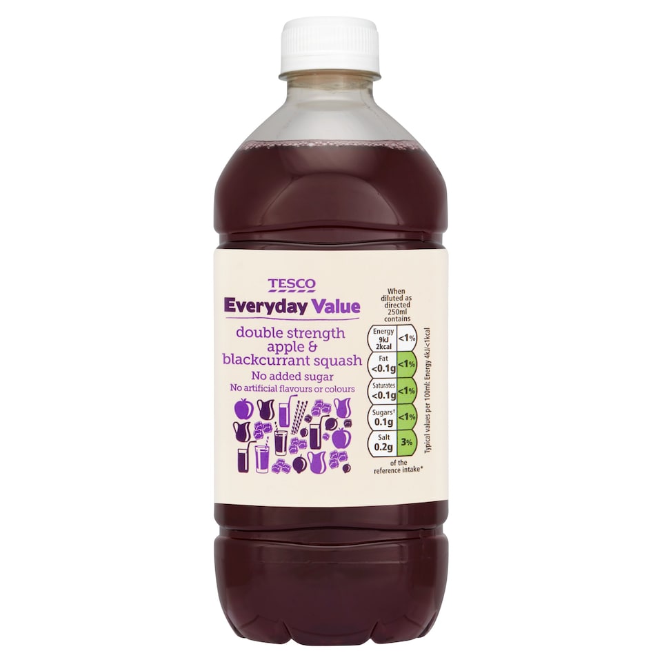 Tesco Value Double Concentrate Apple And Blackcurrant Squash 750Ml