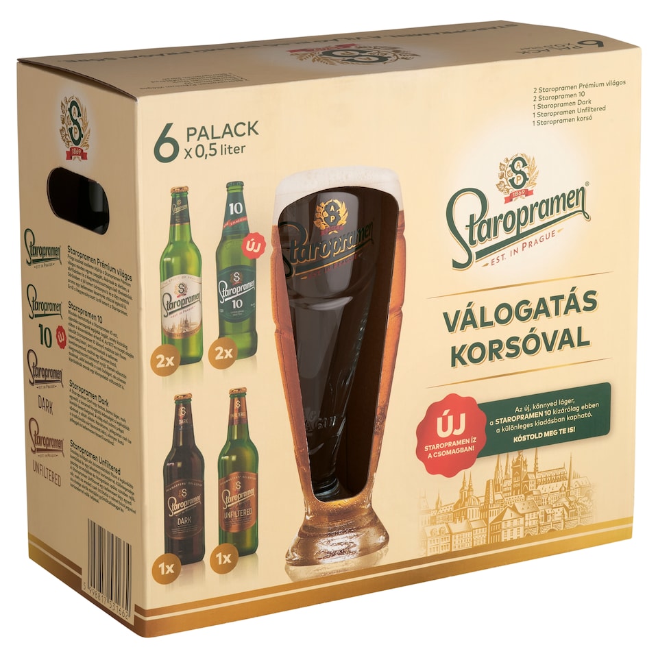 Staropramen válogatás korsóval 6 x 0,5 l