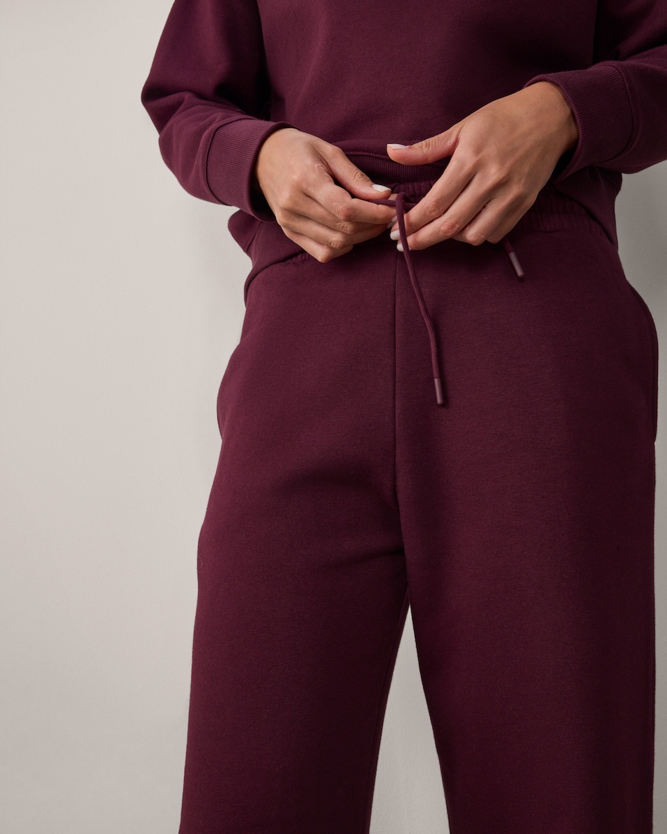 image 1 of F&F Cotton Rich Wide Leg Joggers in Burgundy