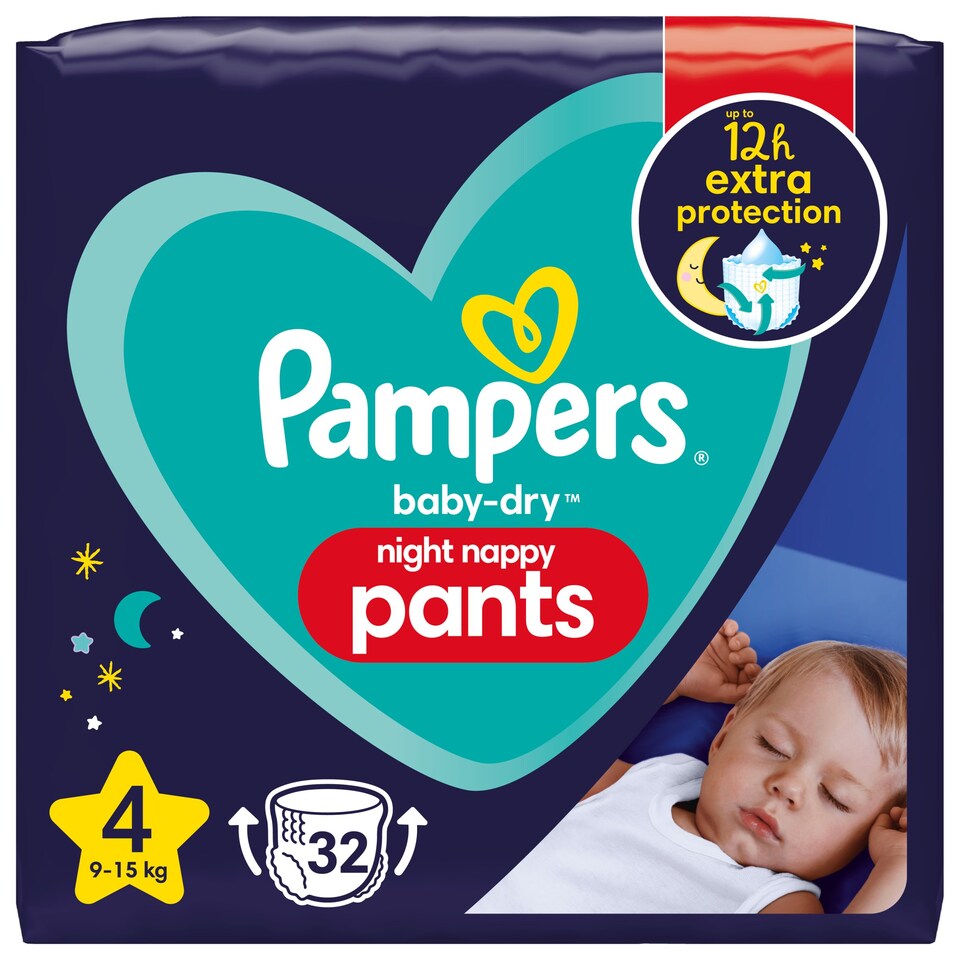 Pampers BabyDry Night Nappy Pants Size 4, 32 Pack Tesco Groceries