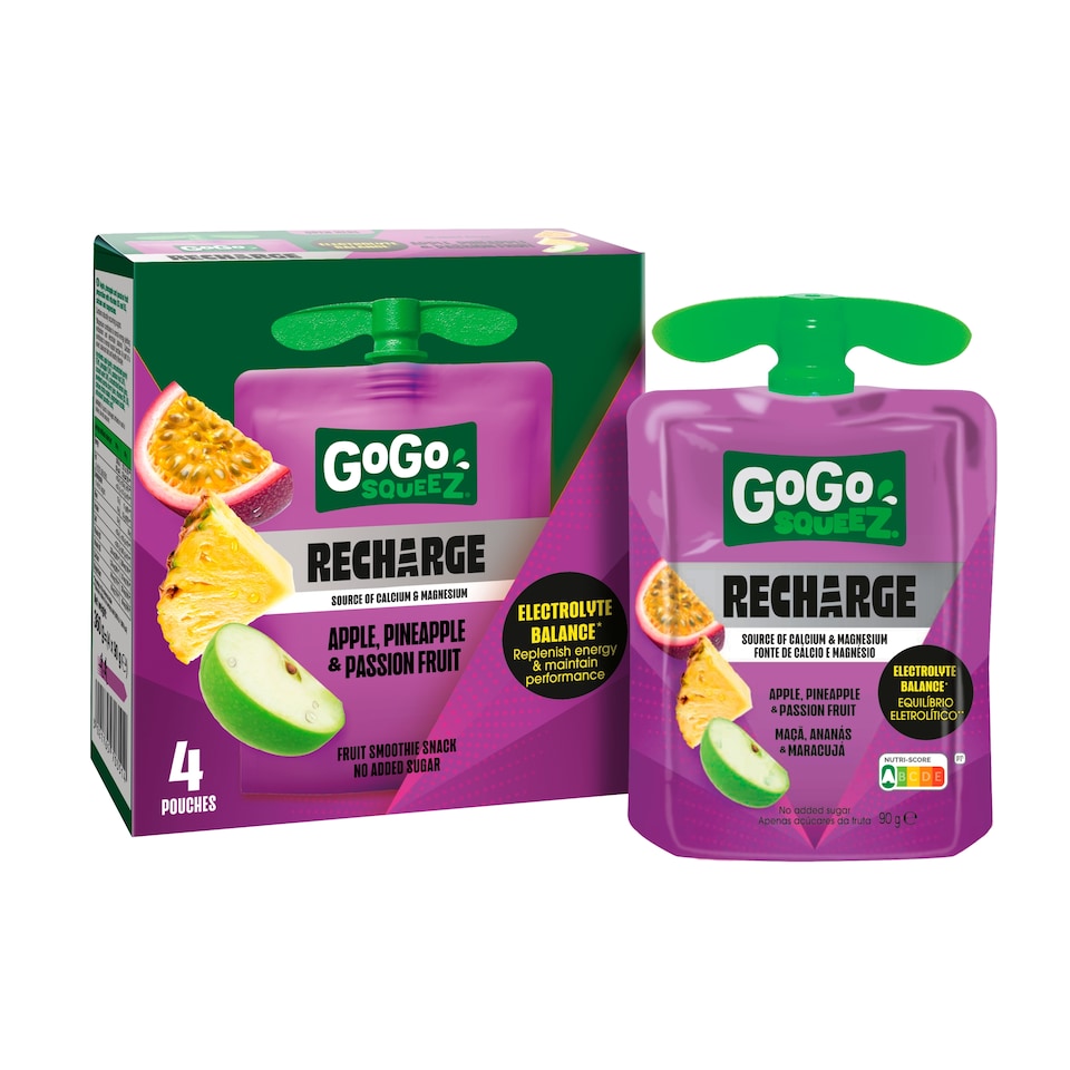 image 1 of GoGo squeeZ Recharge Apple, Pineapple & Passionfruit No Added Sugar 4 x 90g