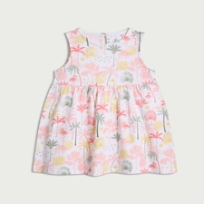 F&F Baby Pure Cotton Tropical Print Sleeveless Dress in White