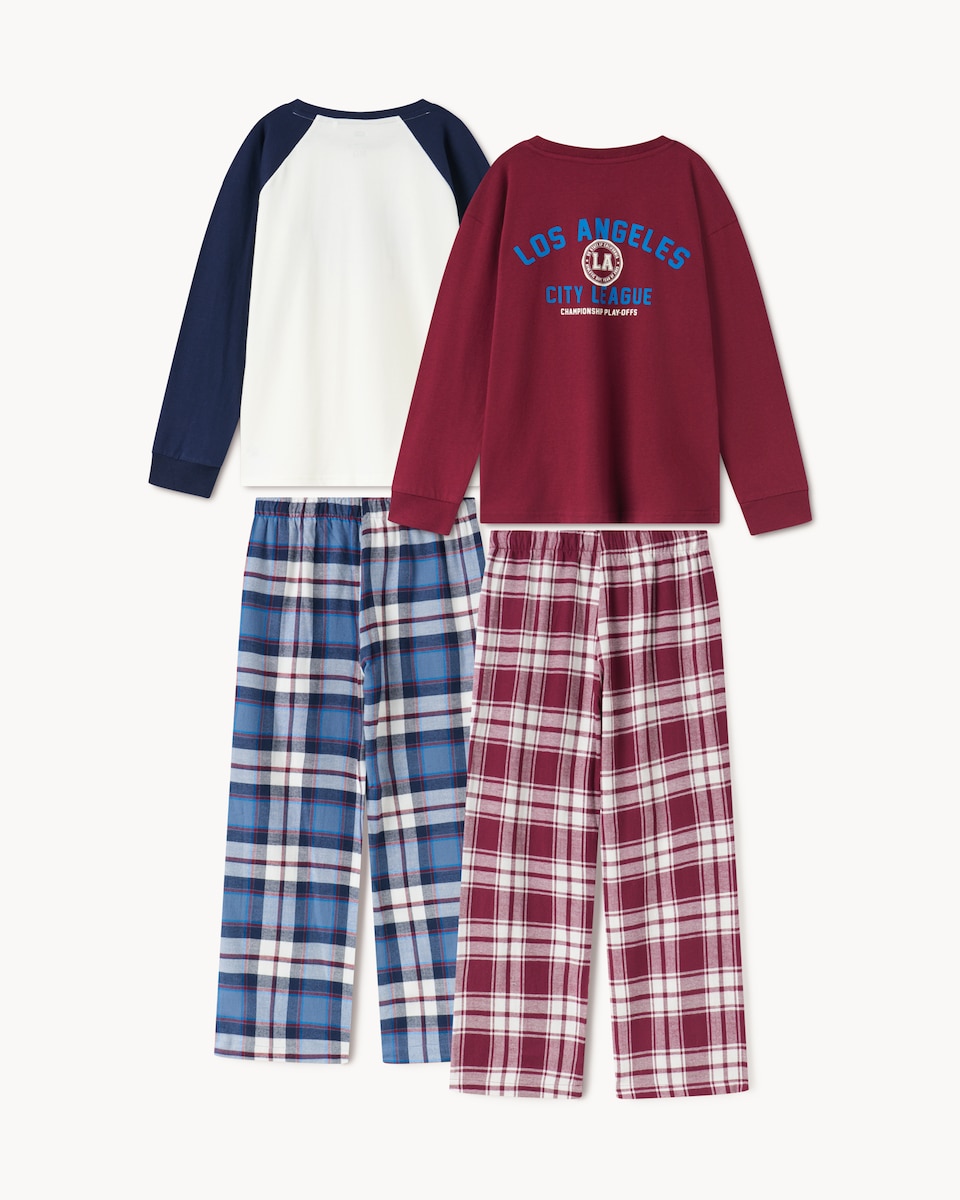 image 1 of F&F Boys 2-Pack Pure Cotton Check Woven Bottoms Pyjama Sets in Multi