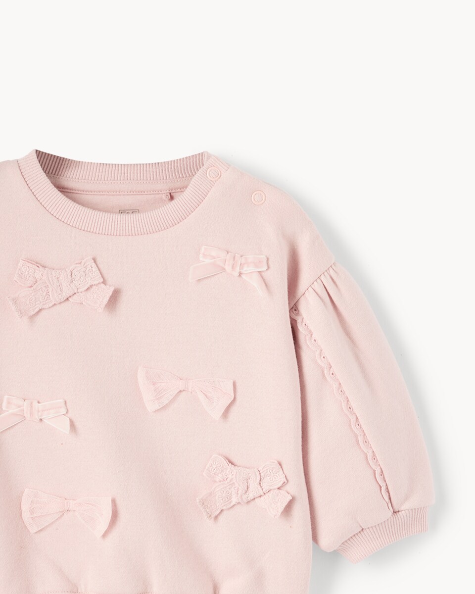 image 1 of F&F Baby Cotton Rich Bow Sweatshirt and Leggings Set in Pink