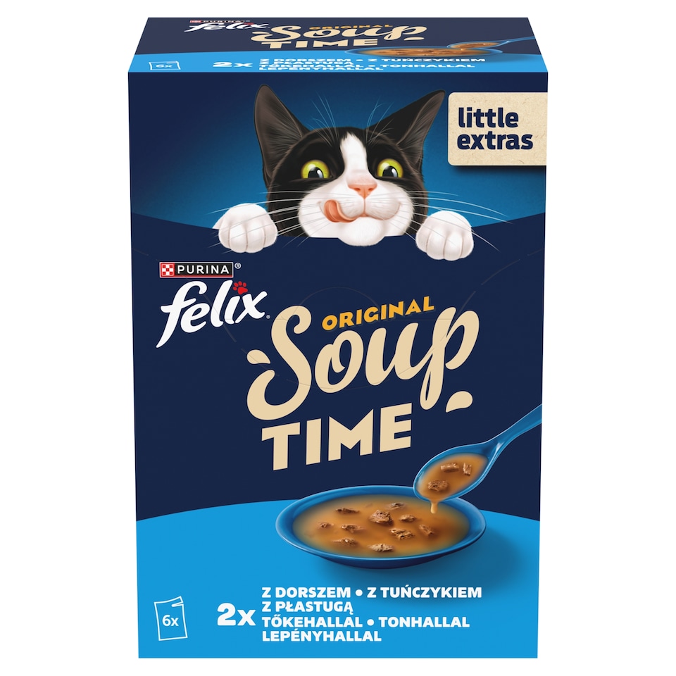 Purina Felix Soup Time Complementary Pet Food for Adult Cats with Cod, Tuna and Plaice 6 × 48 g