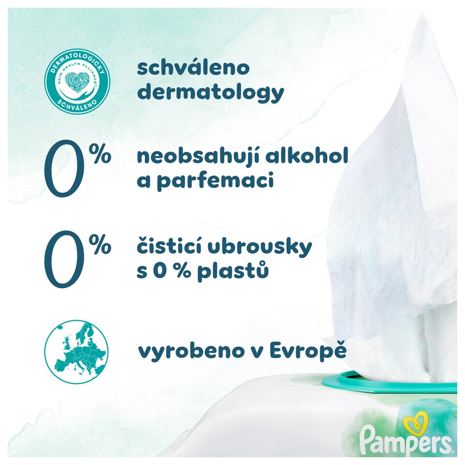 image 1 of Pampers Harmonie Aqua Dětské Čisticí Ubrousky 1 Balení = 48 Ubrousků