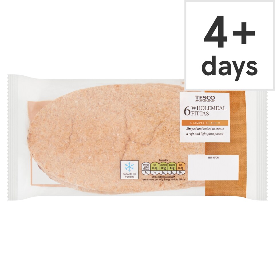 Tesco Wholemeal Pitta Bread 6 Pack Classic