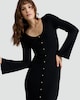 image 1 of F&F Ribbed Button Front Midi Dress in Black