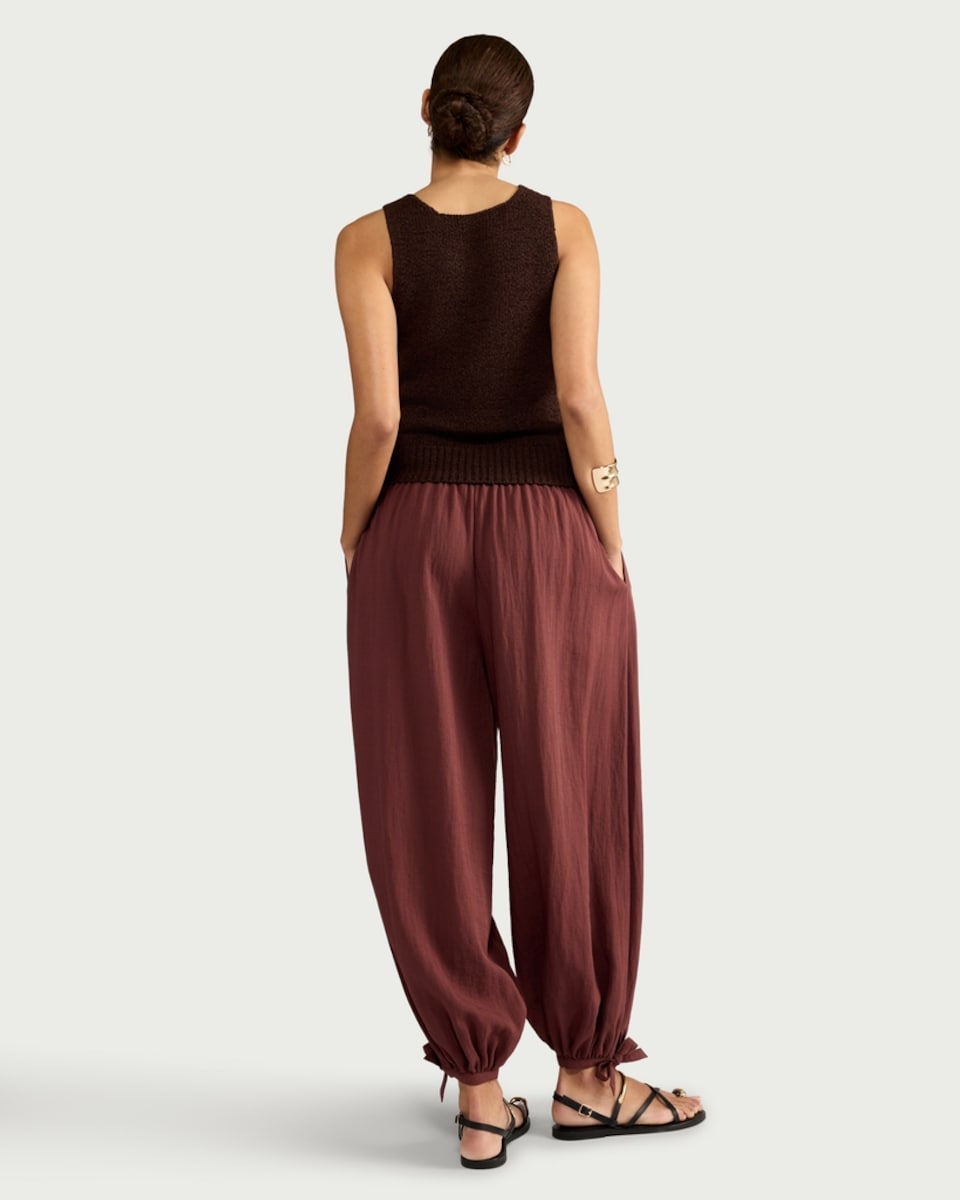image 1 of F&F Tie Hem Balloon Trousers in Burgundy