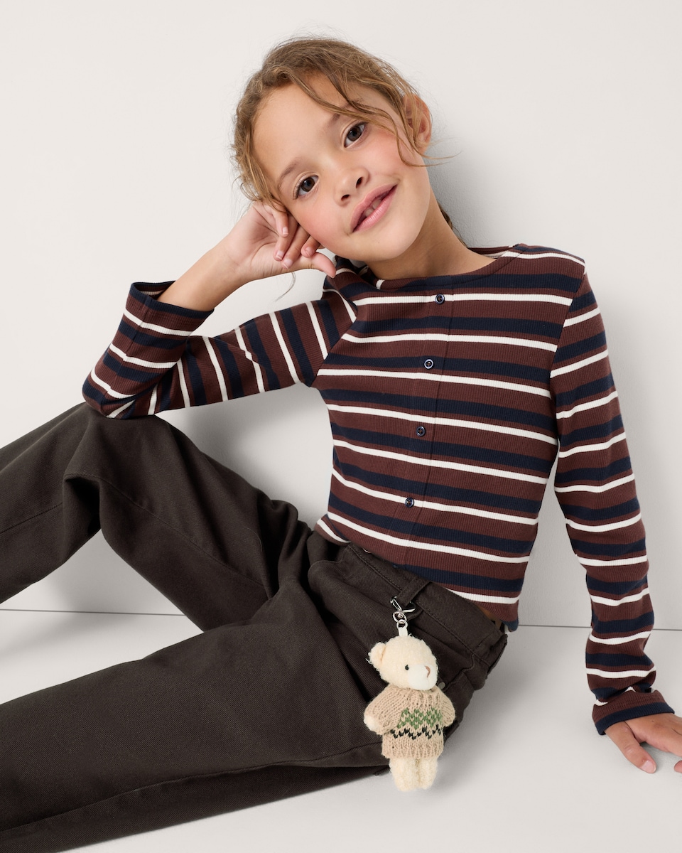 image 1 of F&F Girls Pure Cotton Bear Charm Jeans in Brown