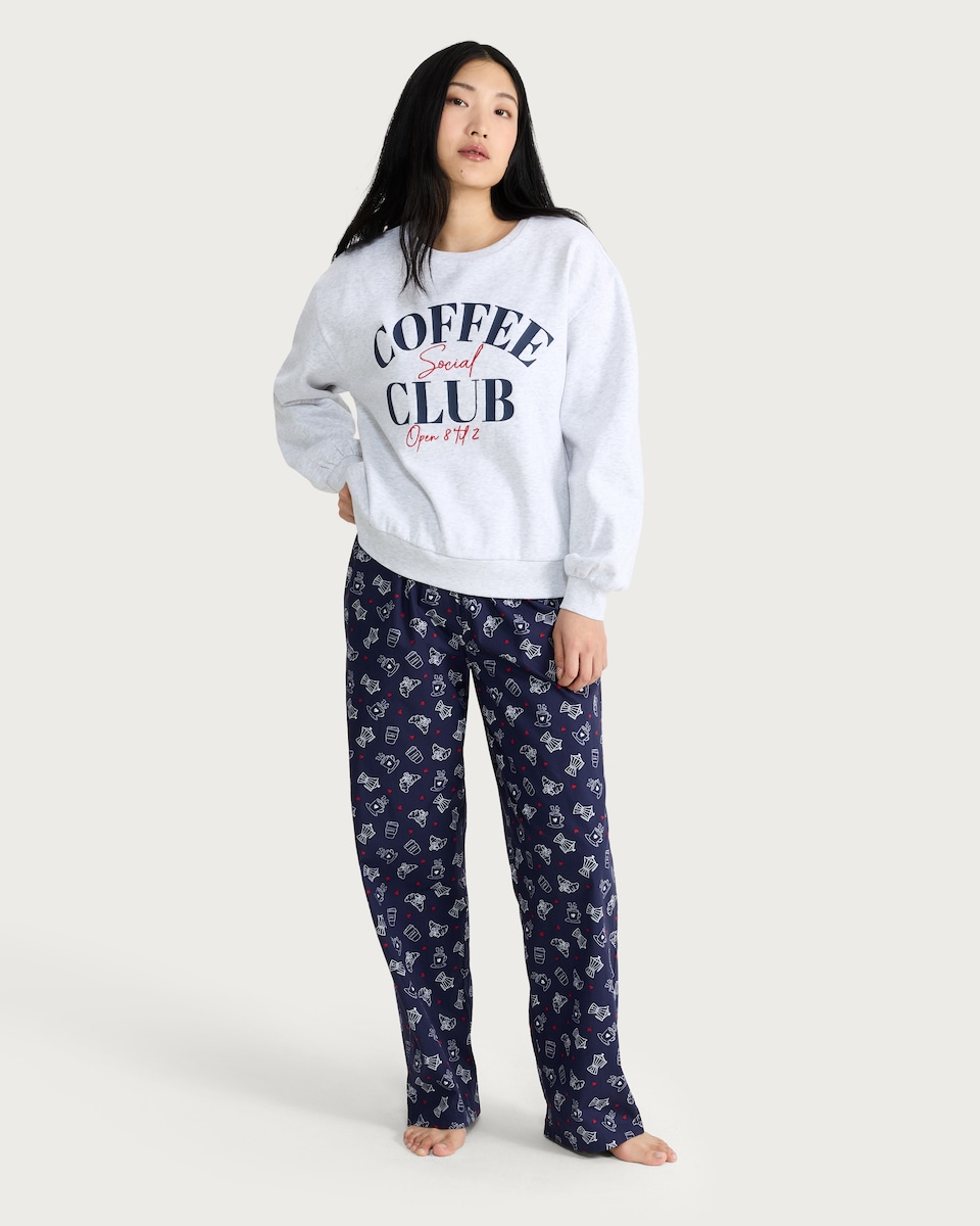 image 1 of F&F Coffee Club Slogan Pyjama Set in Grey