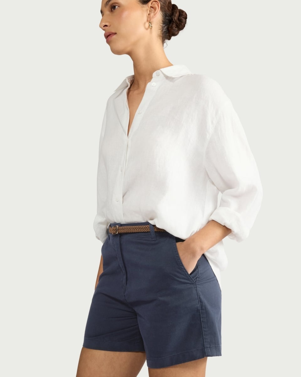 image 1 of F&F Cotton Rich Belted Mid Rise Chino Shorts in Navy