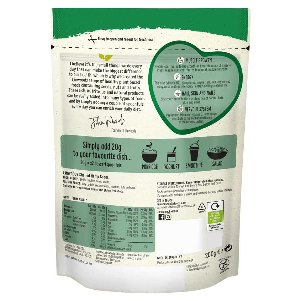image 1 of Linwoods Shelled Organic Hemp 225G