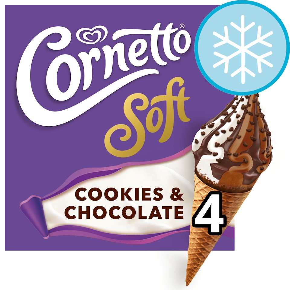 image 1 of Cornetto Soft Cookie & Chocolate Ice Cream Cones 4x140ml