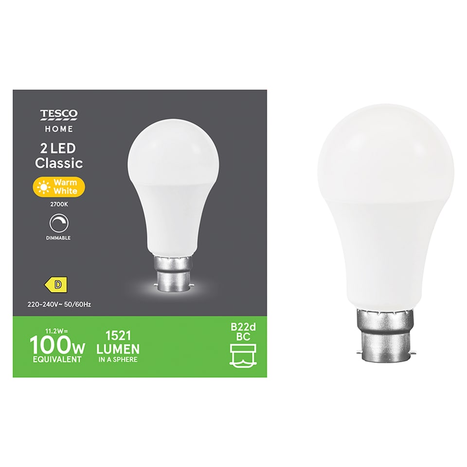 T. LED CLASSIC DIMMABLE WARM WHT 100W BC 2PK