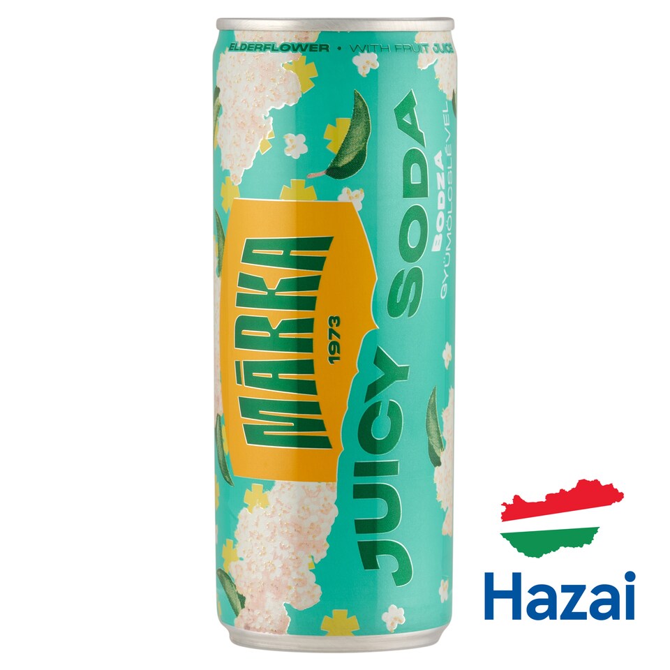 Márka Juicy Soda bodzaízű szénsavas üdítőital cukorral és édesítőszerrel 250 ml  1. kép