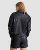 image 3 of F&F Faux Leather Button Up Collared Shirt in Black