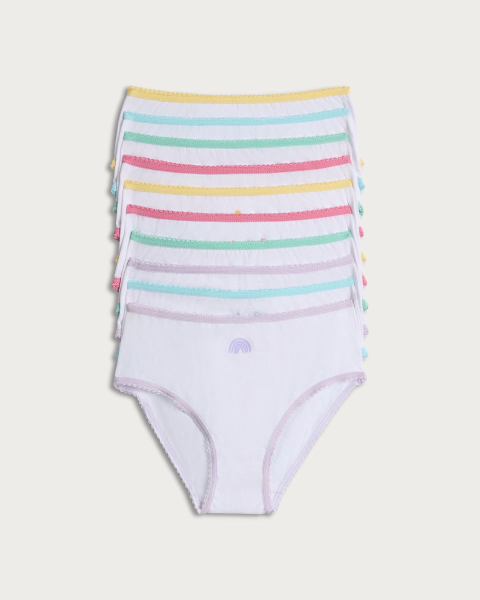 image 1 of F&F Girls 10-Pack Pure Cotton Contrast Trim Briefs in Multi