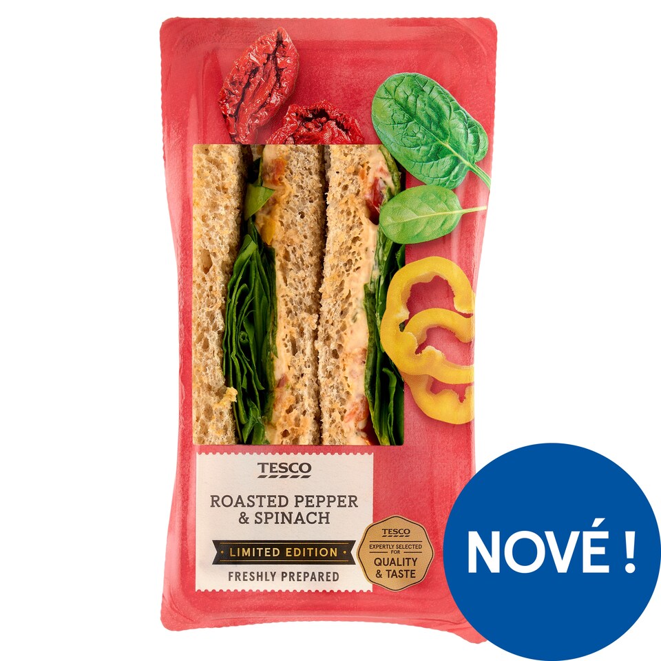 Tesco Pšeničný toustový chléb s česnekovou omáčkou se sušenými rajčaty, paprikou a špenátem 157g