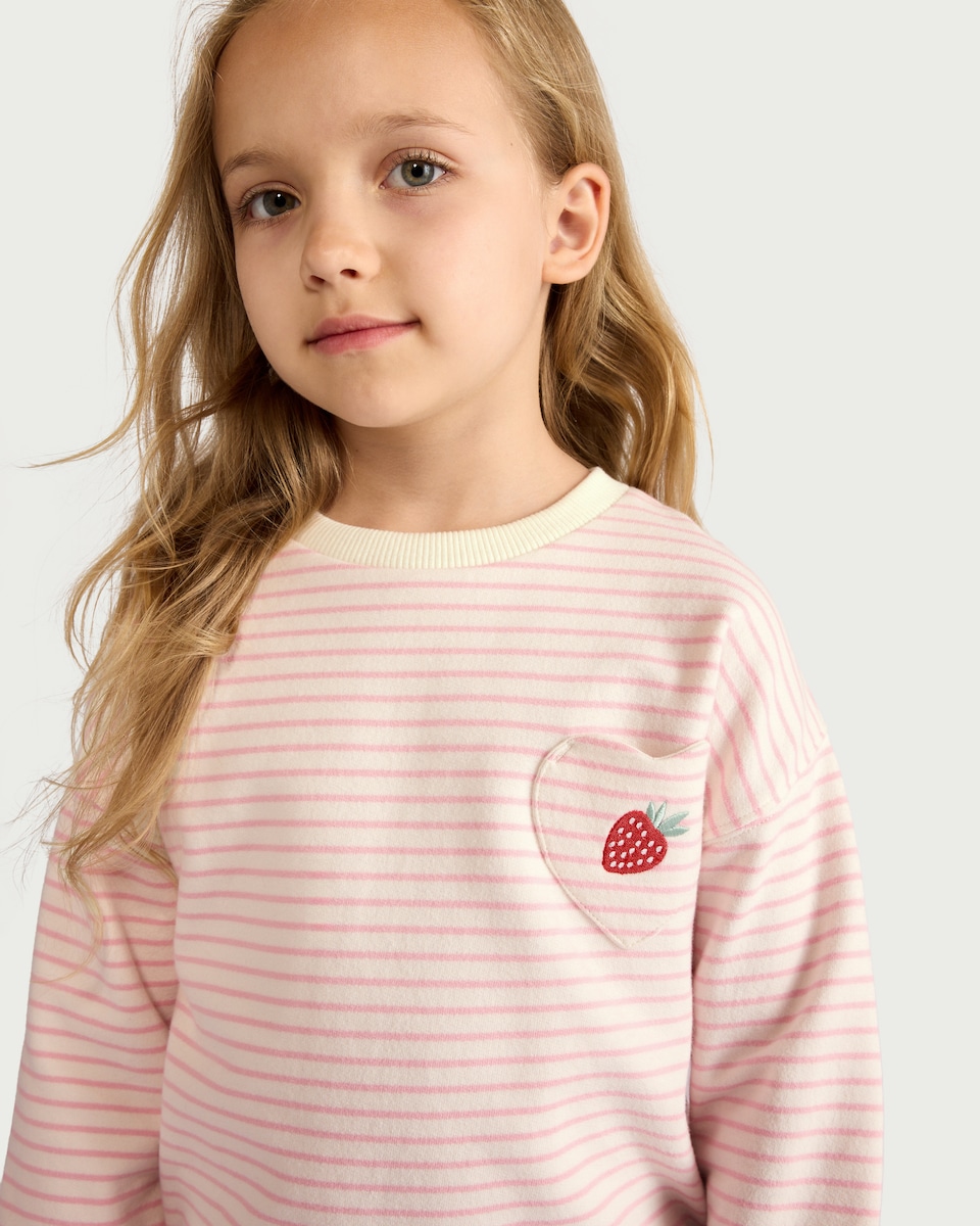 image 1 of F&F Girls Pure Cotton Striped Sweatshirt in Cream