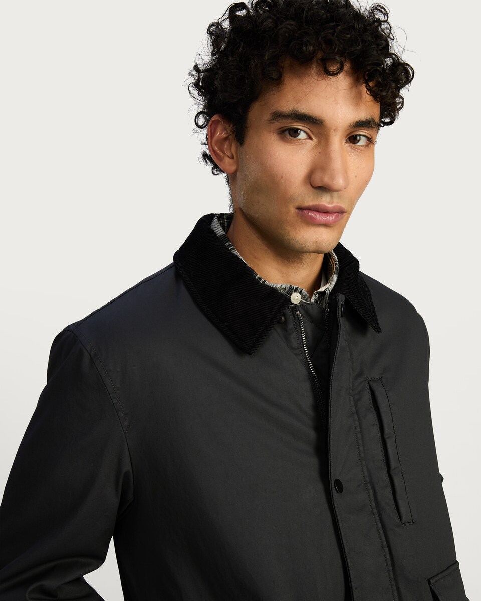 image 1 of F&F Corduroy Collar Shower Resistant Jacket in Black