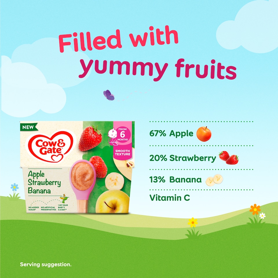 image 1 of Cow & Gate Apple Peach Strawberry Pots 4 x 100g