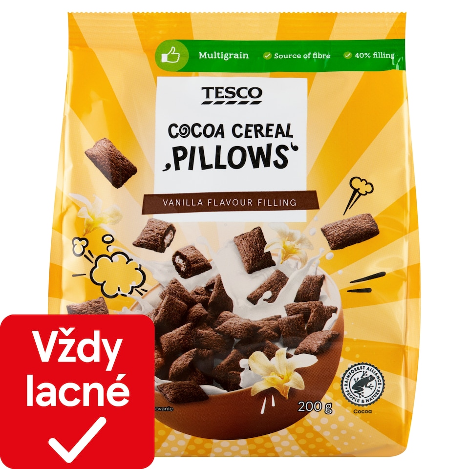 Tesco Kakaové obilninové vankúšiky s náplňou s vanilkovou príchuťou 200 g