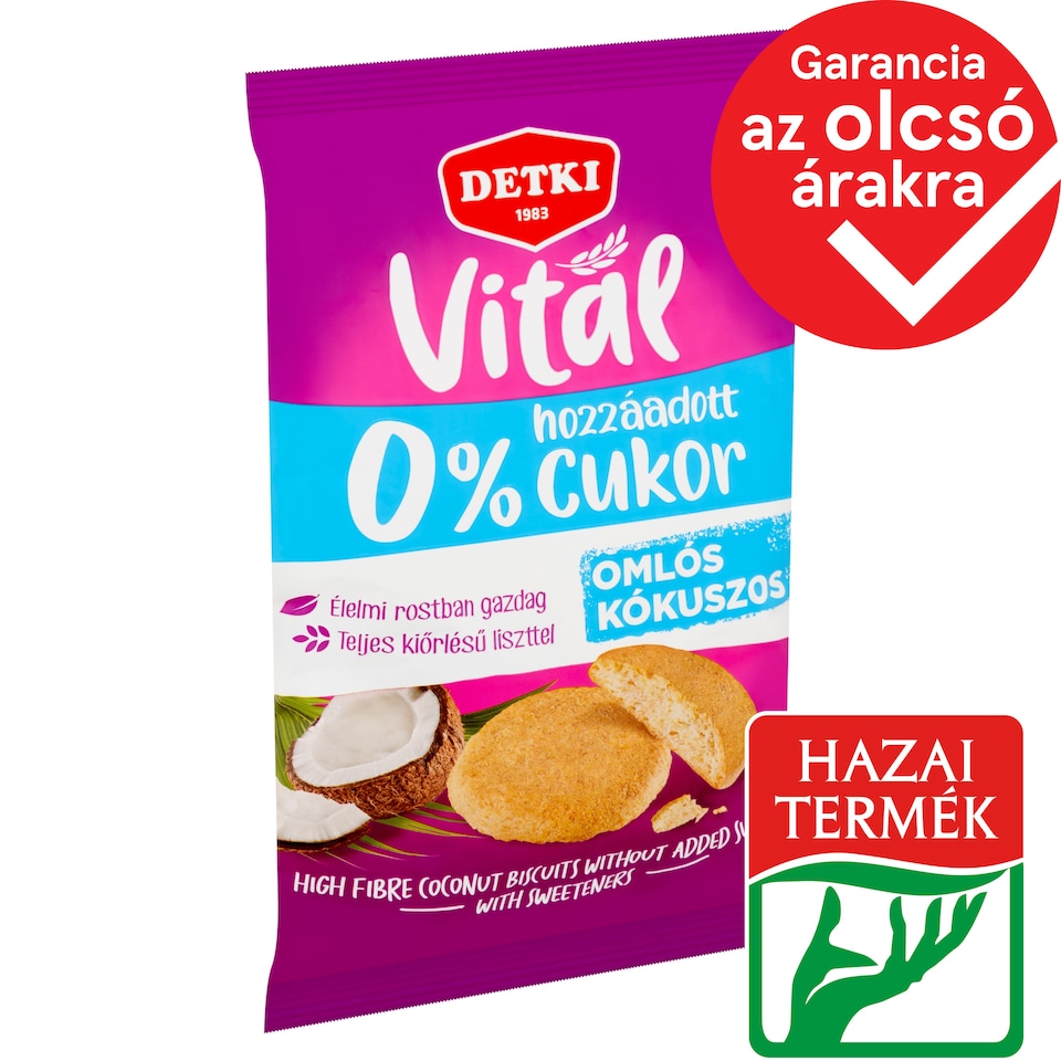 Detki Vitál kókuszos omlós keksz, cukor hozzáadása nélkül, édesítőszerekkel 180 g