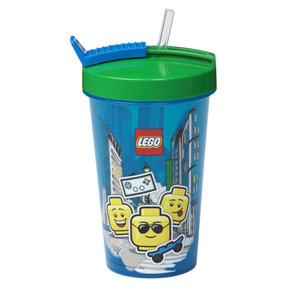 image 1 of Lego Tumbler with Straw Transparent Blue Iconic Boy 500 ml