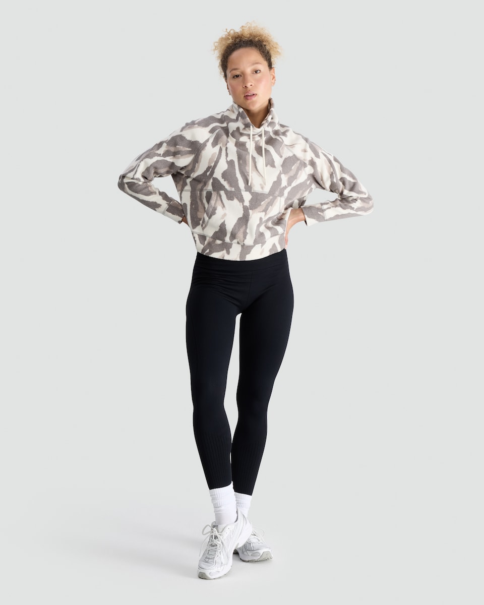 image 1 of F&F Active Abstract Print Cropped Hoodie in Grey