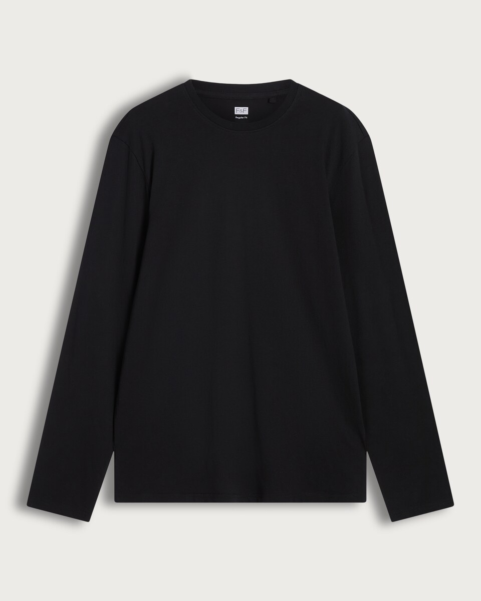 F&F Pure Cotton Regular Fit Crew Neck Long Sleeved Top in Black