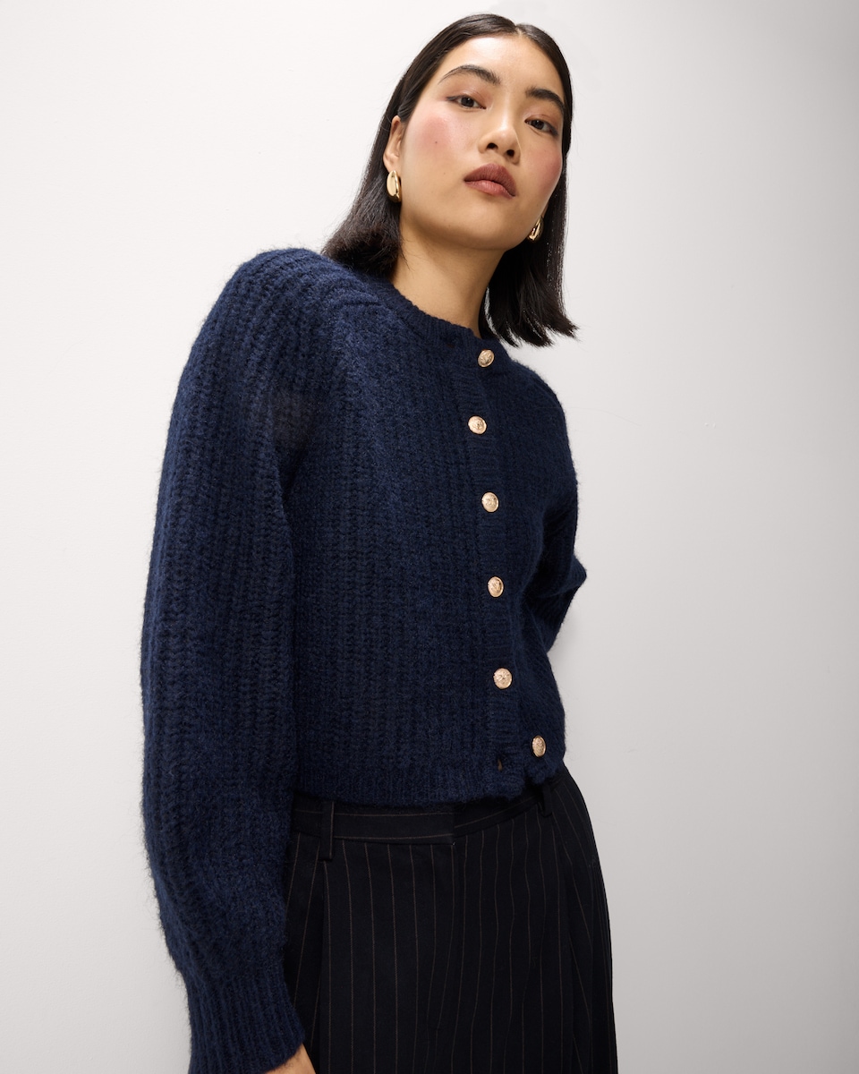 image 1 of The F&F Edit Chunky Knitted Cardigan with Wool in Navy