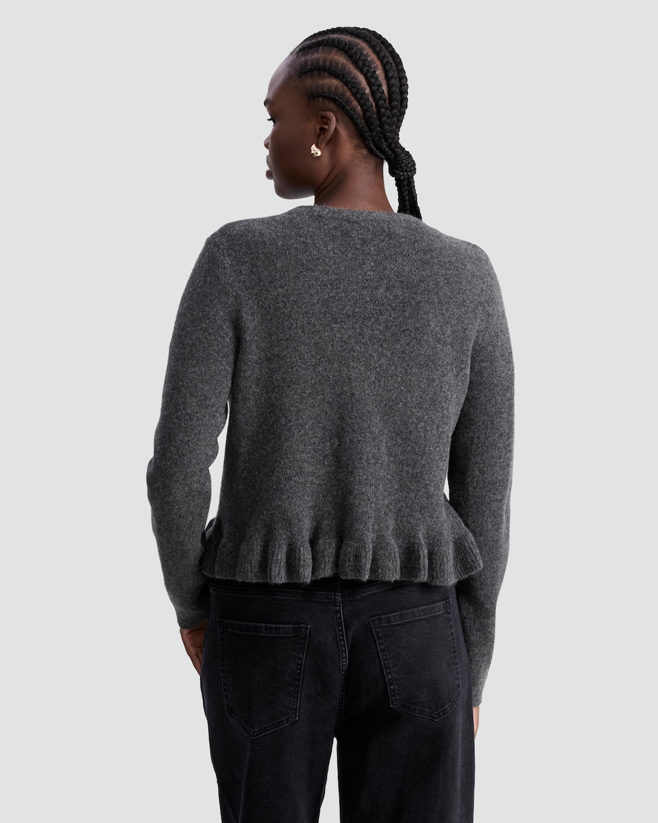 image 1 of F&F Frilly Button Front Cardigan  in Grey